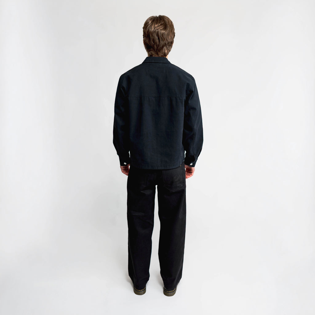 Anderson Chore Coat in black, back view with back yoke