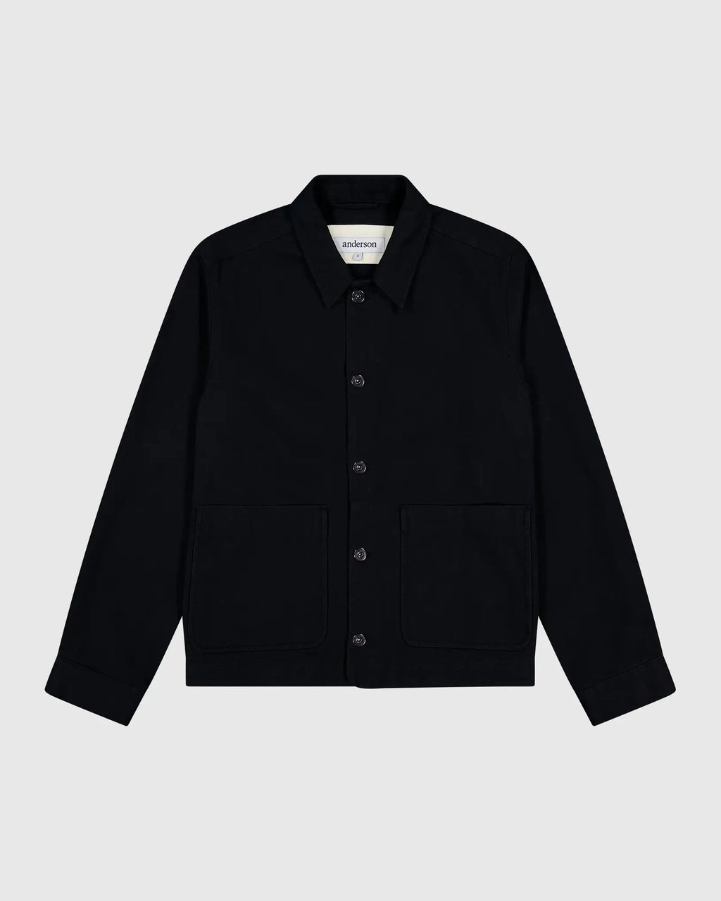 Anderson Chore Coat in black, flat lay — 300gsm herringbone twill