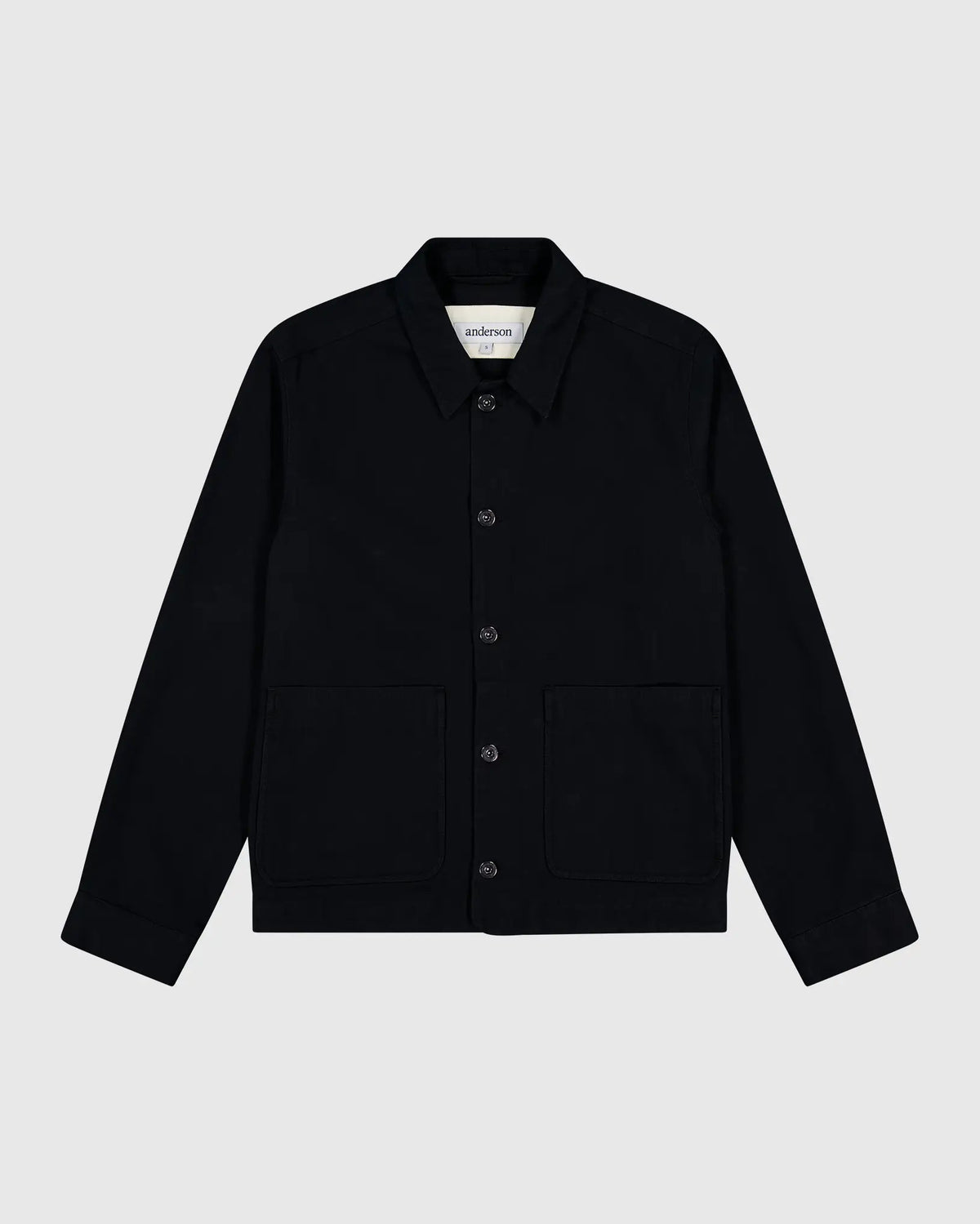 Anderson Chore Coat in black, flat lay — 300gsm herringbone twill