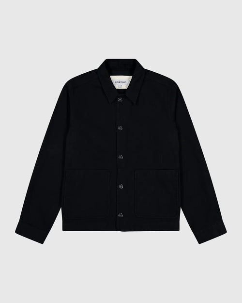 Anderson Chore Coat in black, flat lay — 300gsm herringbone twill