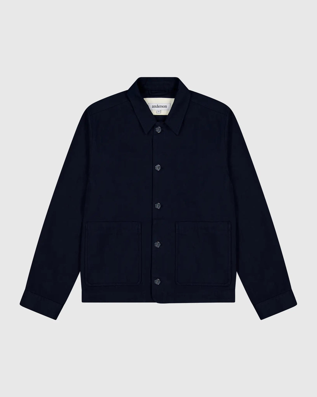 Anderson Chore Coat in navy, flat lay — 300gsm herringbone twill
