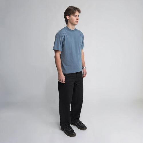 Anderson Relaxed T-Shirt in blue, side view showing relaxed fit